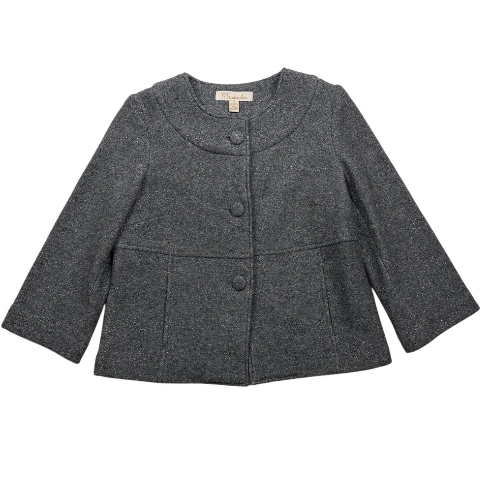 Vintage Y2K Mainbocher Medium Gray Wool Metallic Swing Jacket 3/4 Sleeve